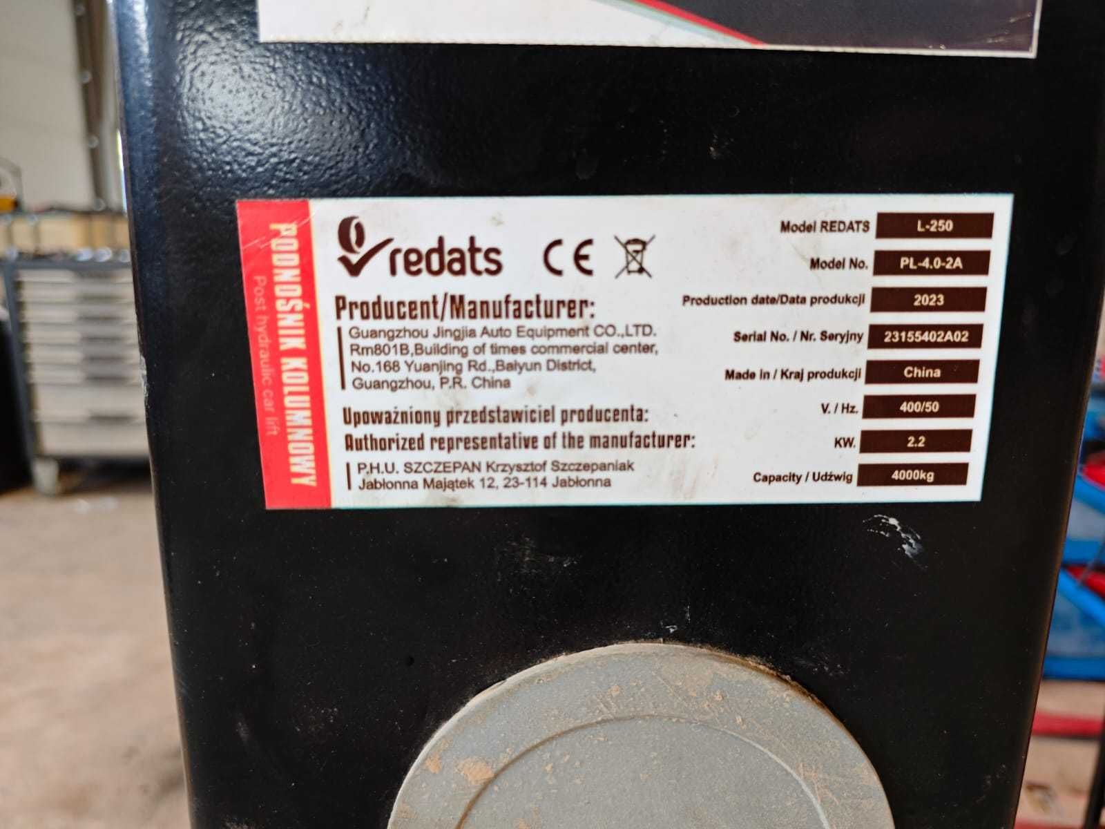 Podnośnik Dwukolumnowy Półautomatyczny 400V 4T REDATS L-250