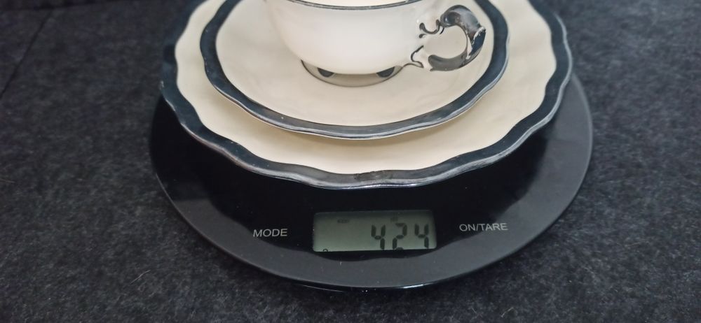 Porcelana Śląska Koenigszelt TRIO Charlotte zdobione Srebrem