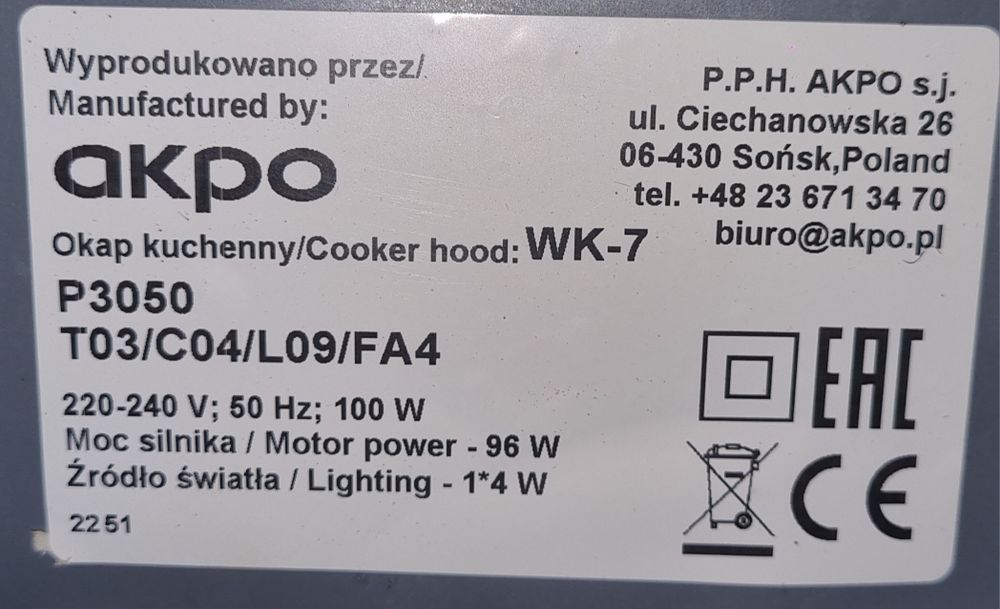 Okap kuchenny elektryczny