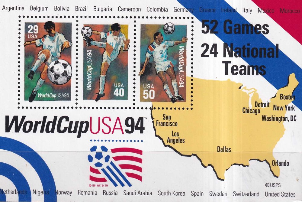 USA 1994 cena 5,50 zł kat.3,75€ - sport, piłka nożna