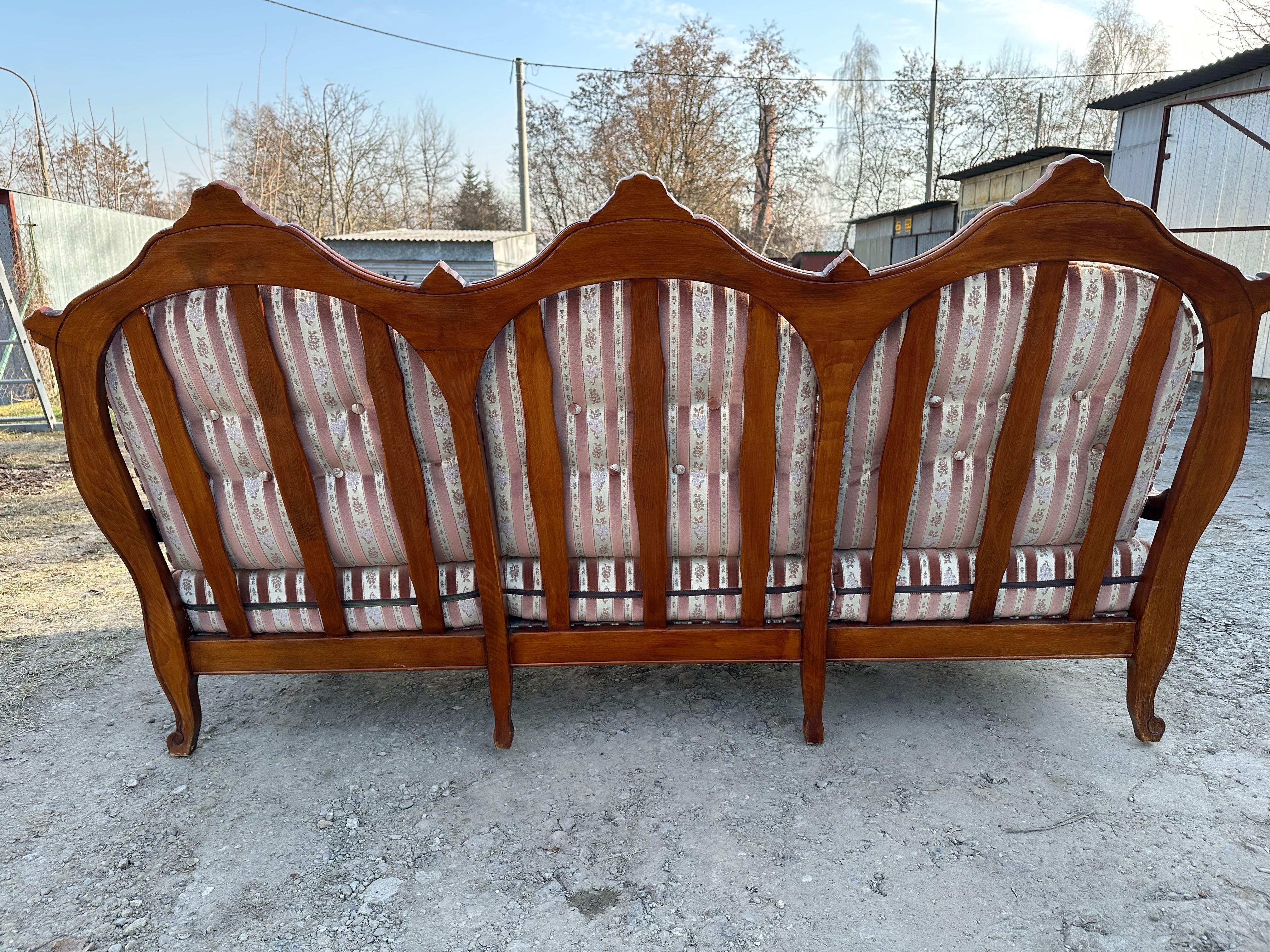 Stylowa sofa Ludwik XV ręcznie rzezbiona, lite drewno