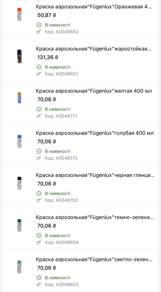 Фарба аерозольна / Краска аерозольная