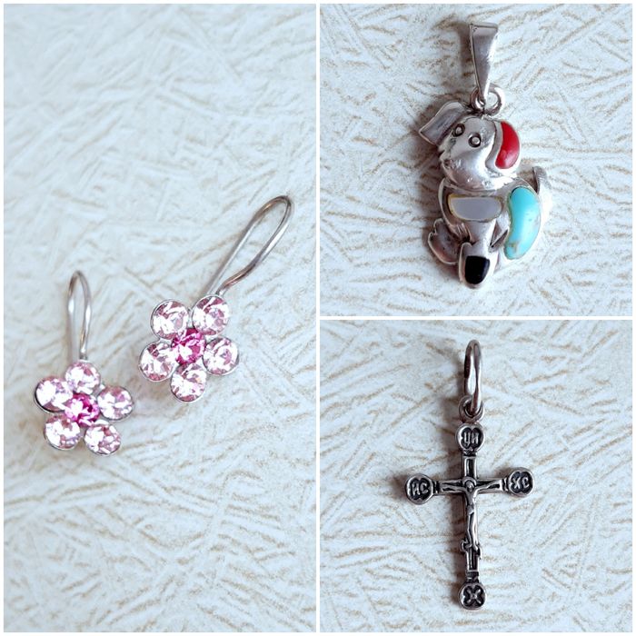 Срібні вироби хрестик сережки кулон срібло серебро