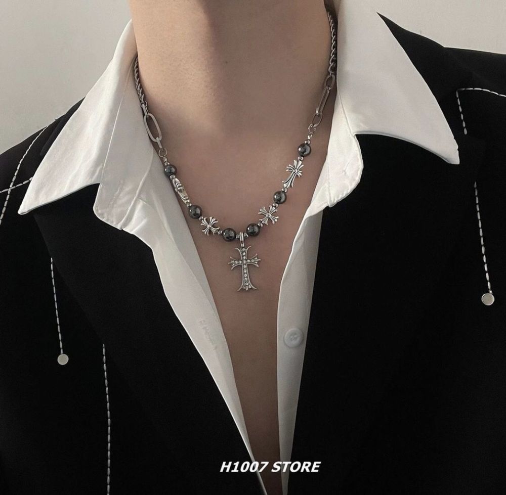 Ожерелье унисекс с крестом в стиле chrome hearts y2k готика
