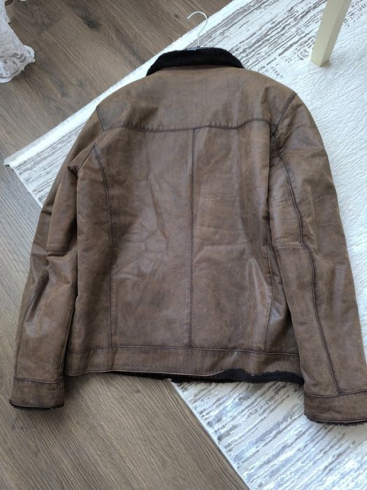 Чоловіча шкіряна зимова куртка натуральна хутро та шкіра Італія