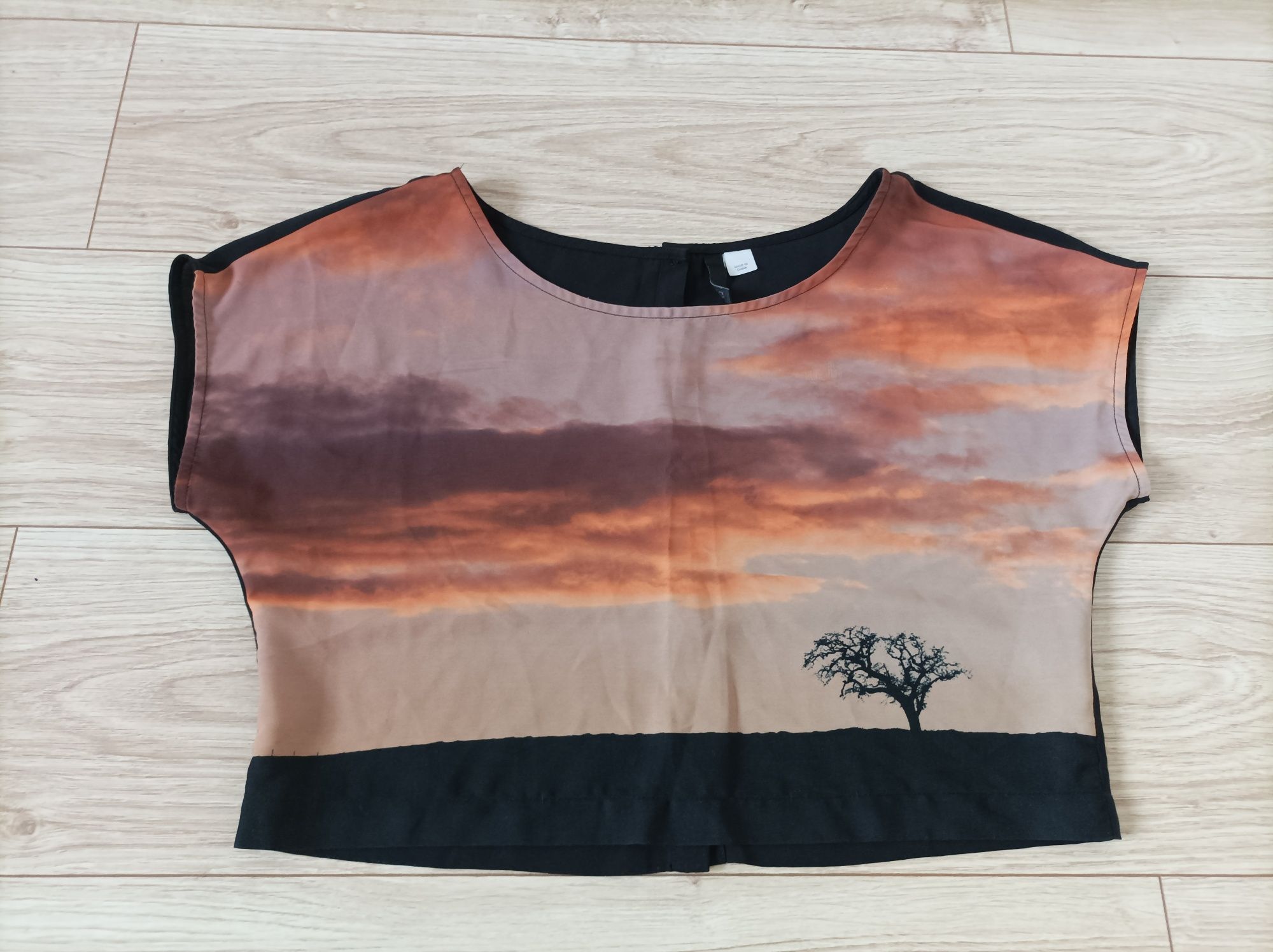 Luźna bluzka oversize h&m divided z pejzażem alternative y2k