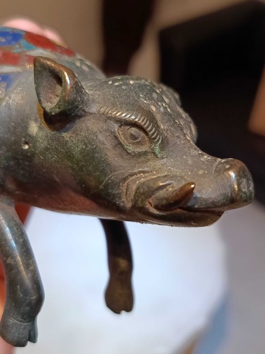 Porco Mitológico Javali Bronze Séc XVII Ming 11 cm