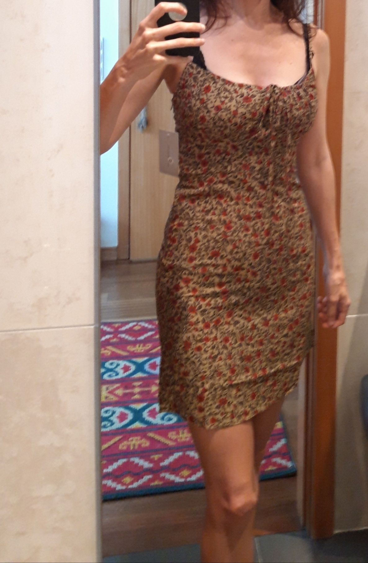 Vestido de Verão c/ padrões florais vintage - bege/vermelho XS-S NOVO!