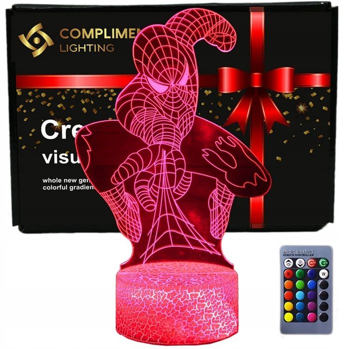 Lampka 3d Nocna Led Usb + Pilot Piłka Spider-man