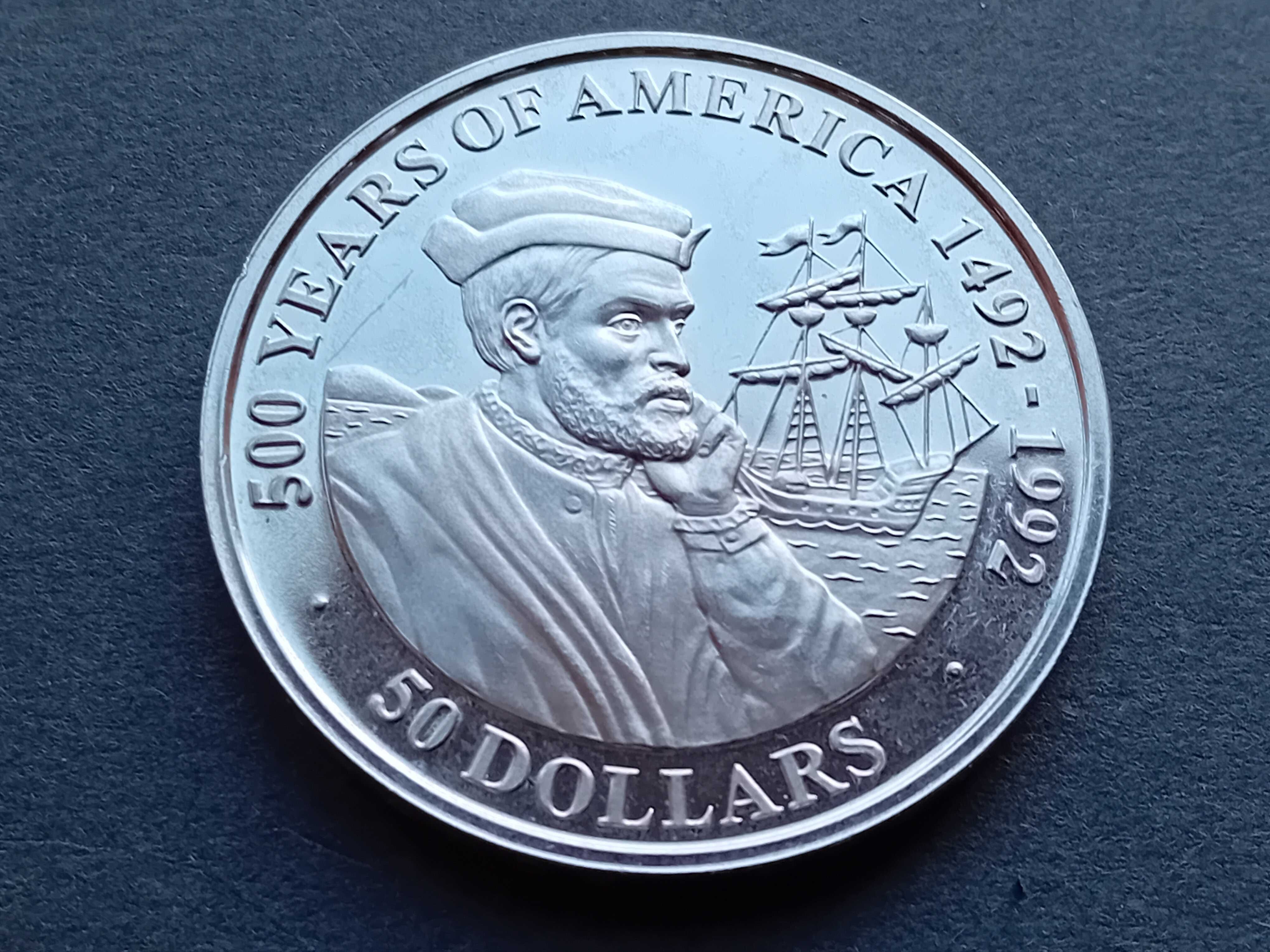2 moedas 50 Dóllars 1992 prata 999,9 1 onça 500 anos da América