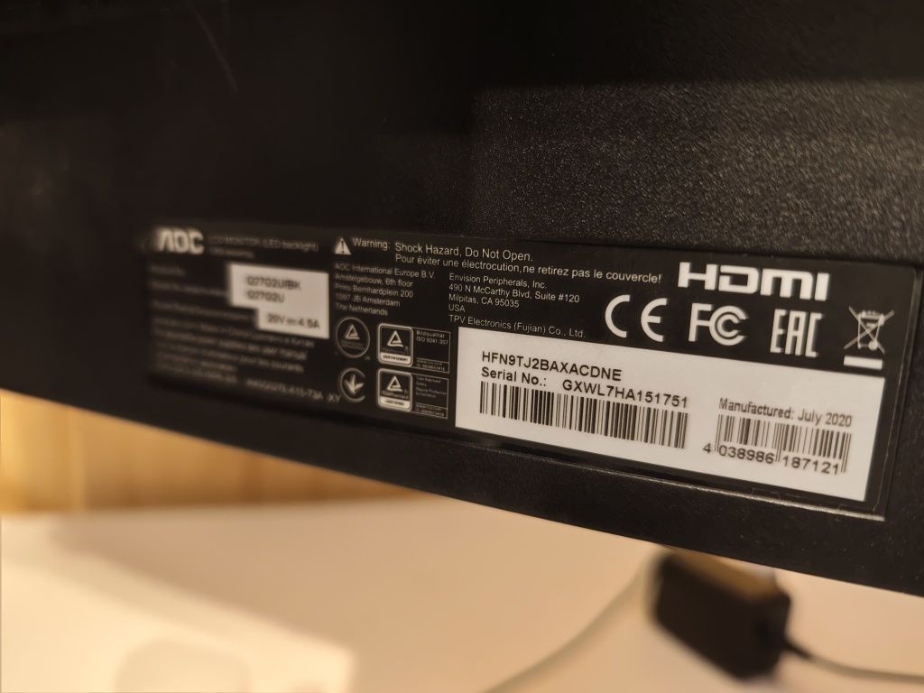 Monitor AOC Q27G2U 27 Cali 2K 144hz - cała matryca