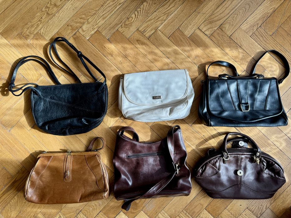 Torebki damskie vintage, skórzane i ekoskórzane 6 szt.