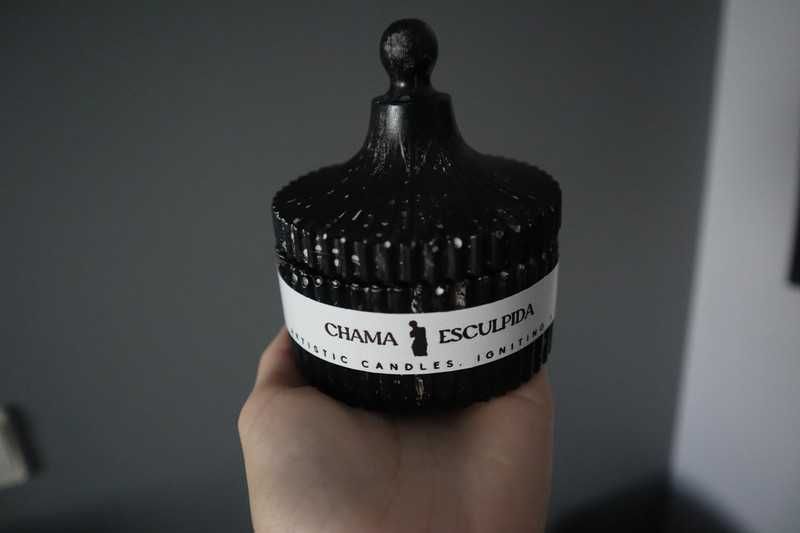 Frasco/ Pote cerâmico preto efeito mármore/ granito