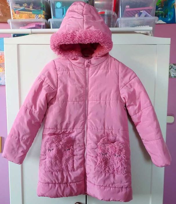 Kurtka ocieplana długa płaszcz różowa ciepła 128 cm Little Kids SMyk