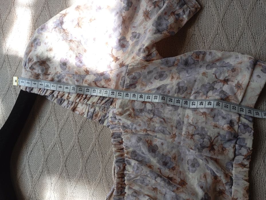 H&M XS-S LINEN BLEND lniany top bluzka z wiązaniem kwiaty kwiatuszki