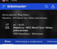 Bilet na koncert  Metallica w Warszawie