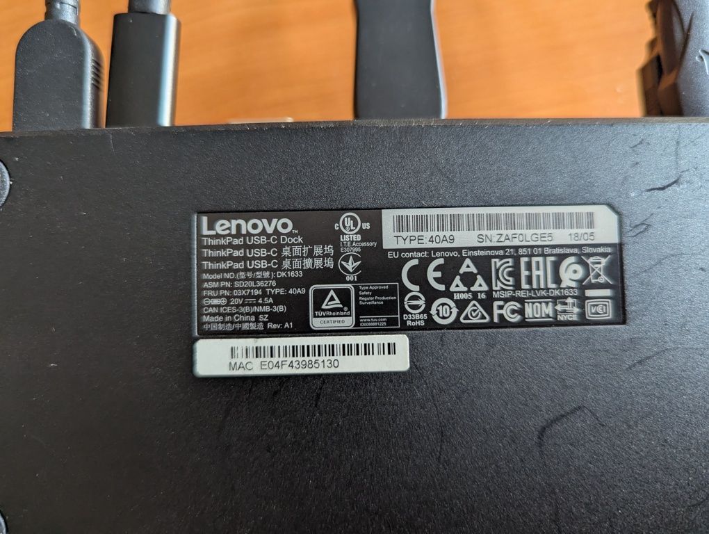 Док станція Lenovo 40A9 з блоком живлення 90w та кабелем Thunderbolt