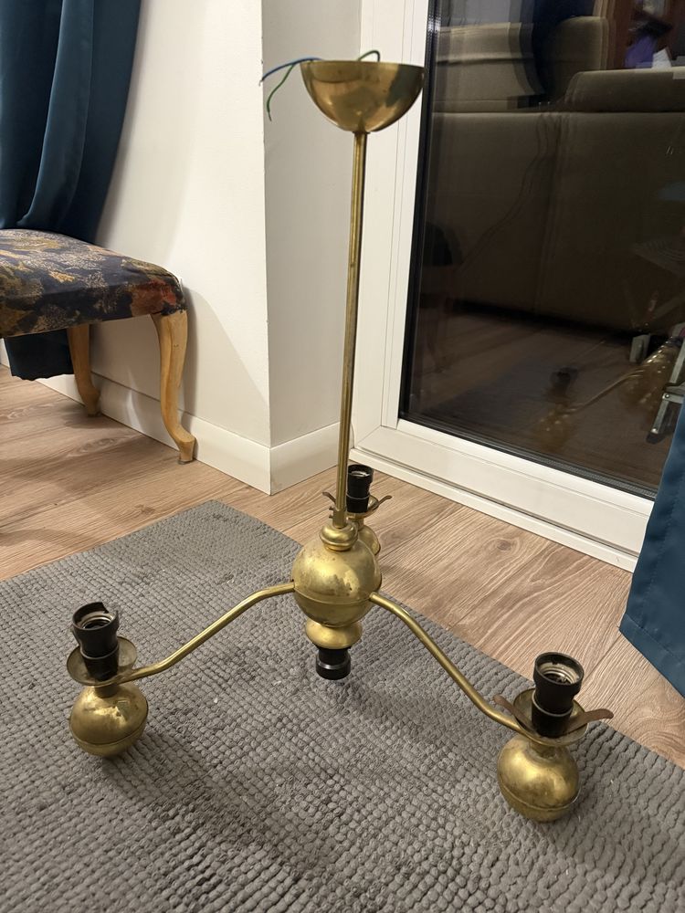 Lampa żyrandol mosiężna PRL złota vintage retro Wieliczka