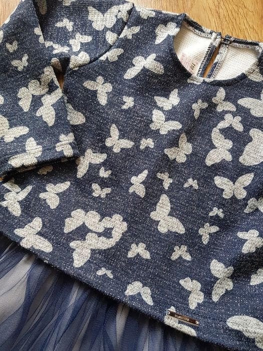 Sukienka z Tiulem na święta 104/110 4-5 lat niebieska w motyle