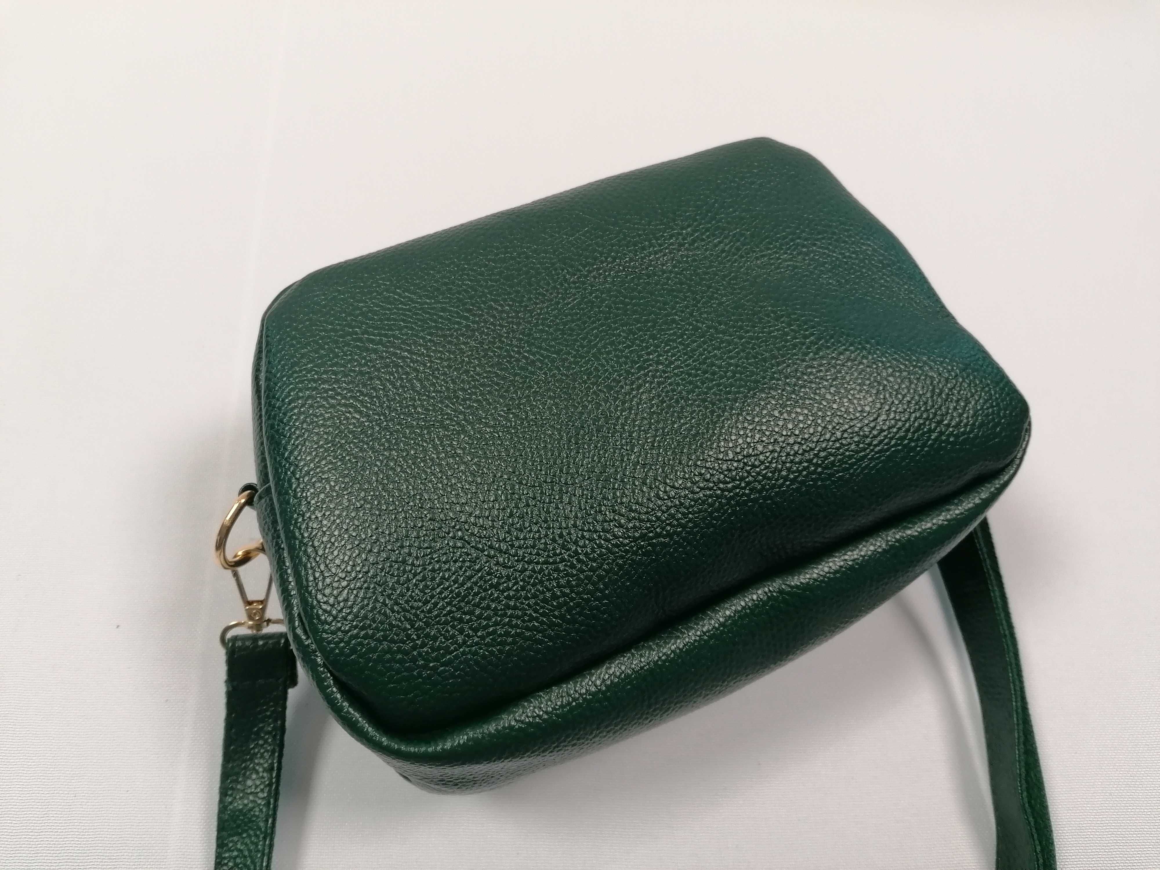 Torebka damska listonoszka crossbody butelkowa zieleń 4 komory Prezent