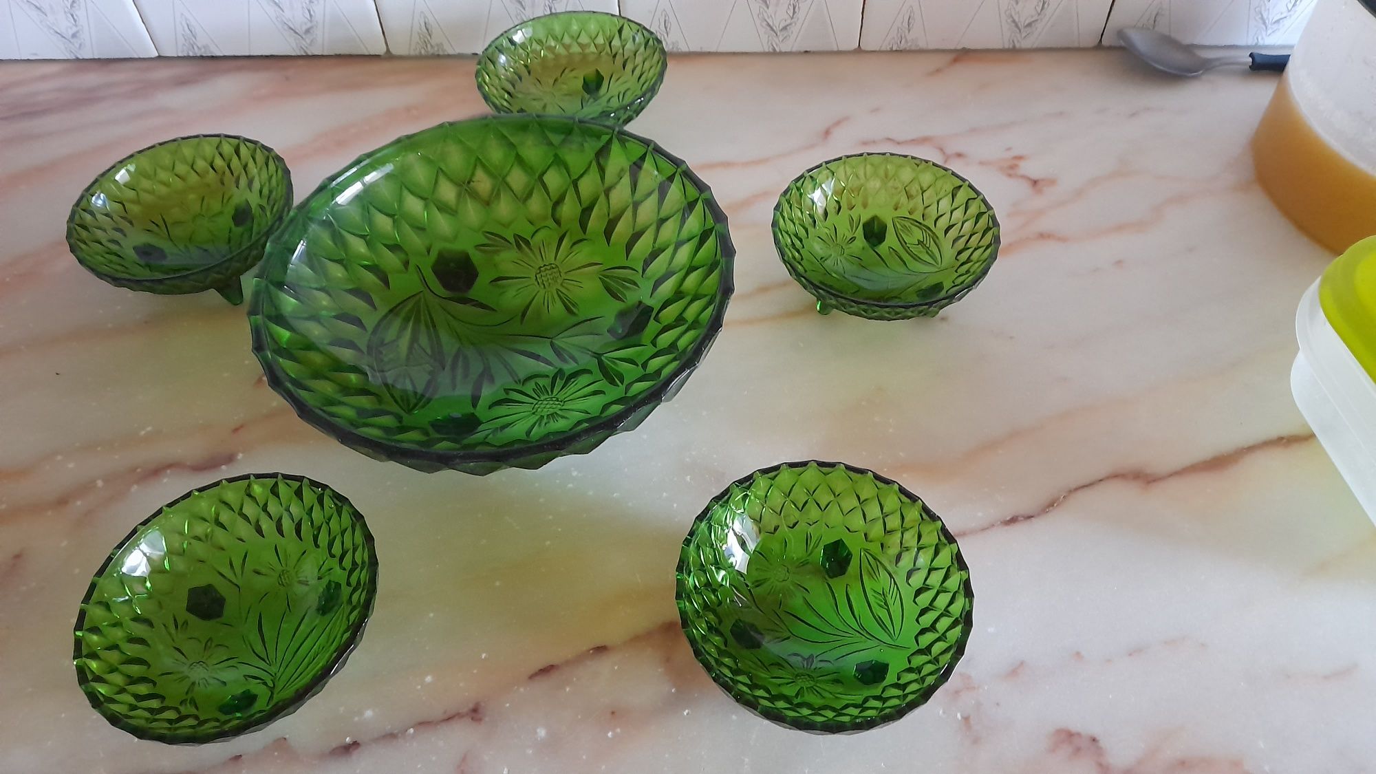 Serviço 6 peças vintage pirex lapidado cor verde - ÚLTIMOS DIAS