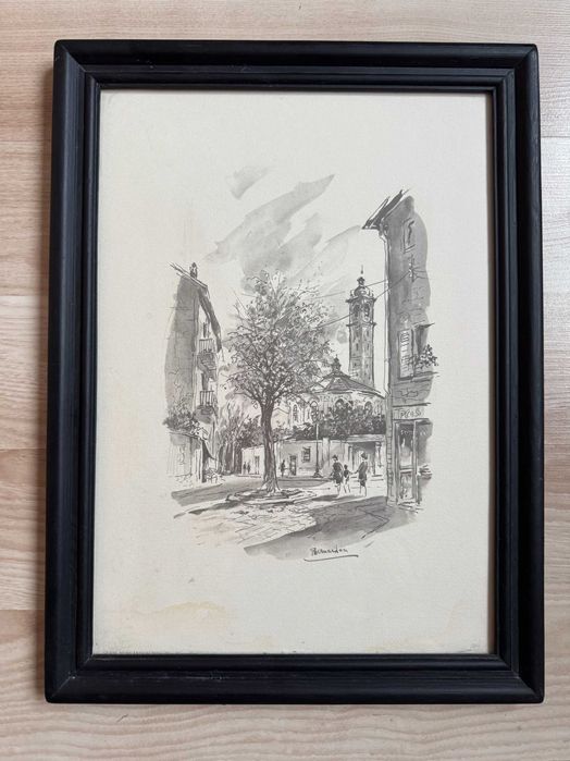 Obraz w ramie drewnianej za szkłem = wymiary : 29 cm x 39 cm