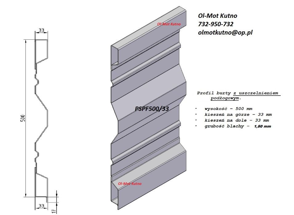 Panel burtowy na dostawczy, wywrotkę - 50 cm z uszczelnieniem podłog