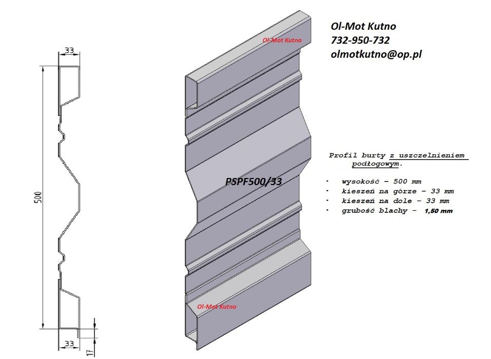 Panel burtowy na dostawczy, wywrotkę - 50 cm z uszczelnieniem podłog