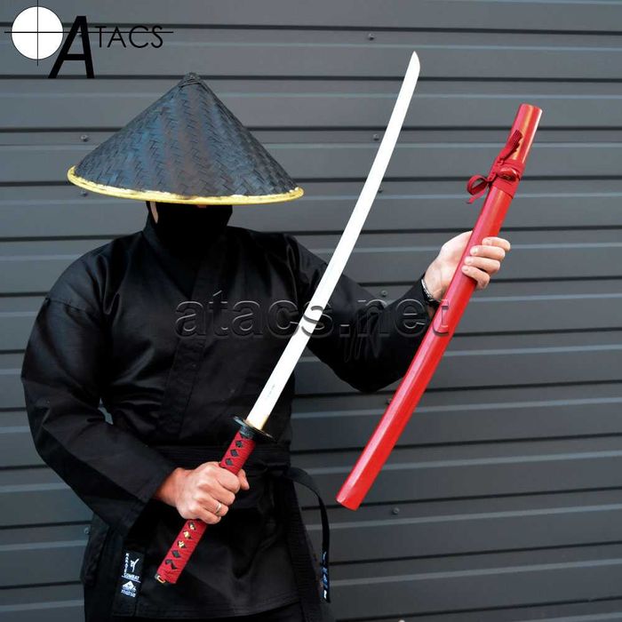 Японская катана красная самурайски меч цвета восходящего солнца