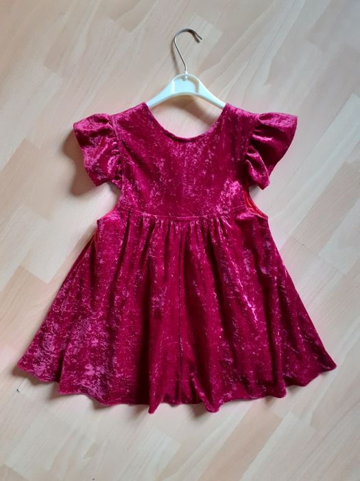 Piękna sukienka 110/116 wizytowa, galowa, welurowa bordowa