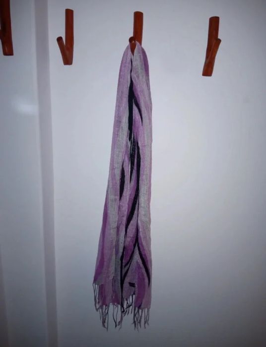 Lenço cachecol riscas rosa preto de linho Vintage