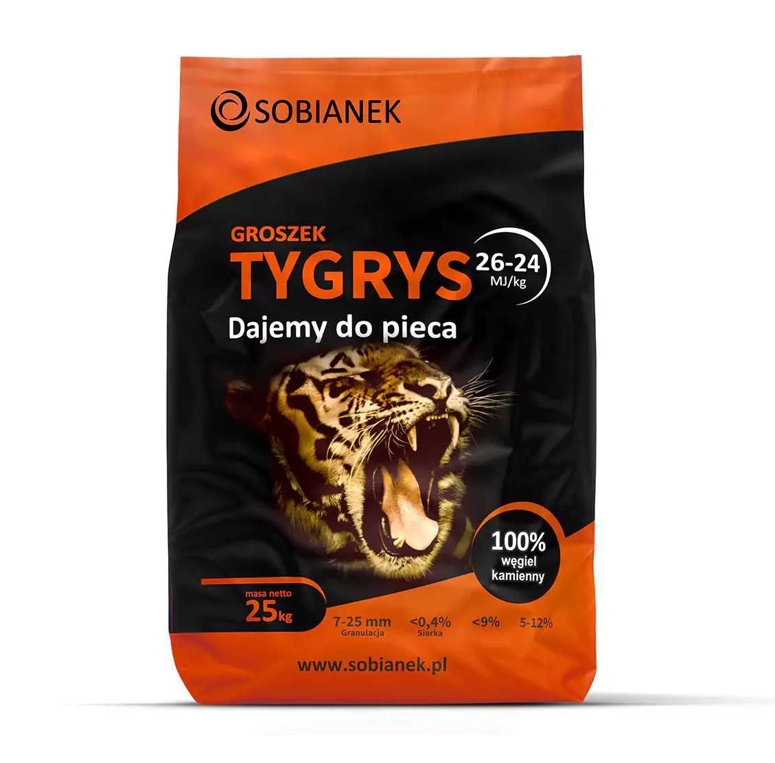 Węgiel Groszek Tygrys 26-24 MJ/kg Sobianek workowany