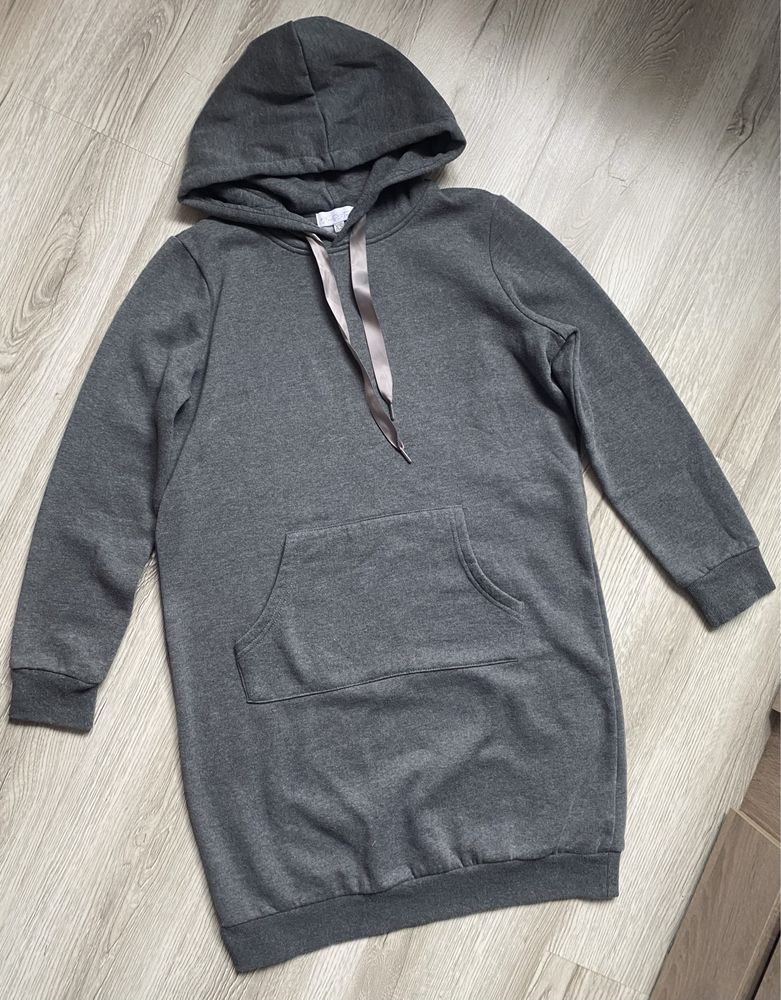 Sukienka dresowa z oversize kapturem szara sportowa ciepła Gloyd S/M