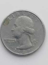 Монета номіналом  25 центов США. 1989 р та 1993р