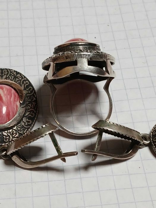 Серьги и кольцо серебро, золото, коралл