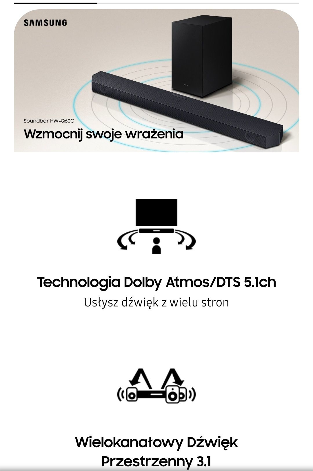 Samsung Soundbar + Subwoofer Q60C czarny - NOWY