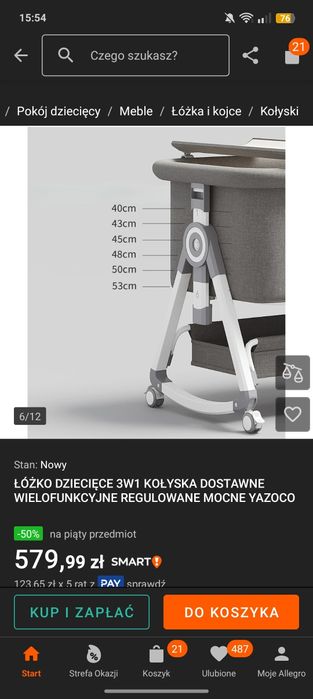 Nowe różowe łóżeczko bujak kołyska turystyczne dostawka na kółkach