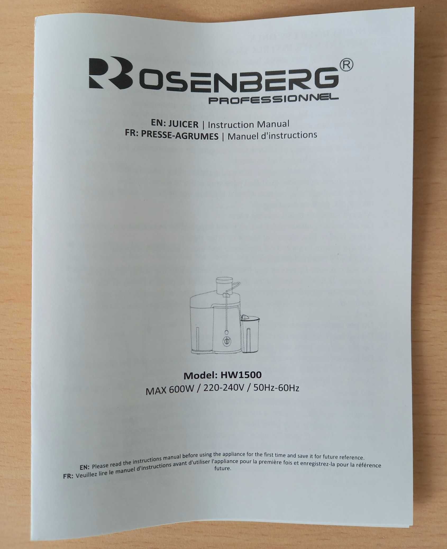 NOWA Sokowirówka Rosenberg 0,6L 600W srebrna/inox HW-1500
