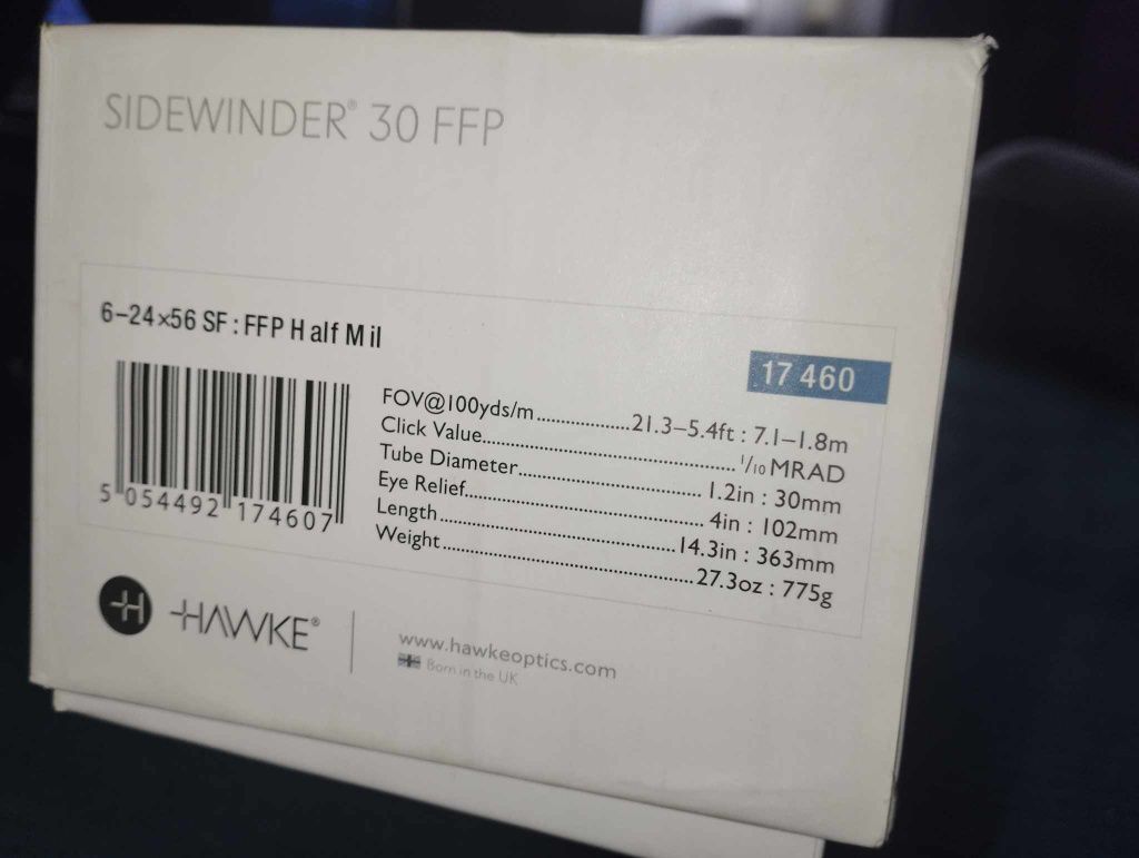 Luneta celownicza hawke sidewinder 30 6-24x56 SF FFP Half Mil