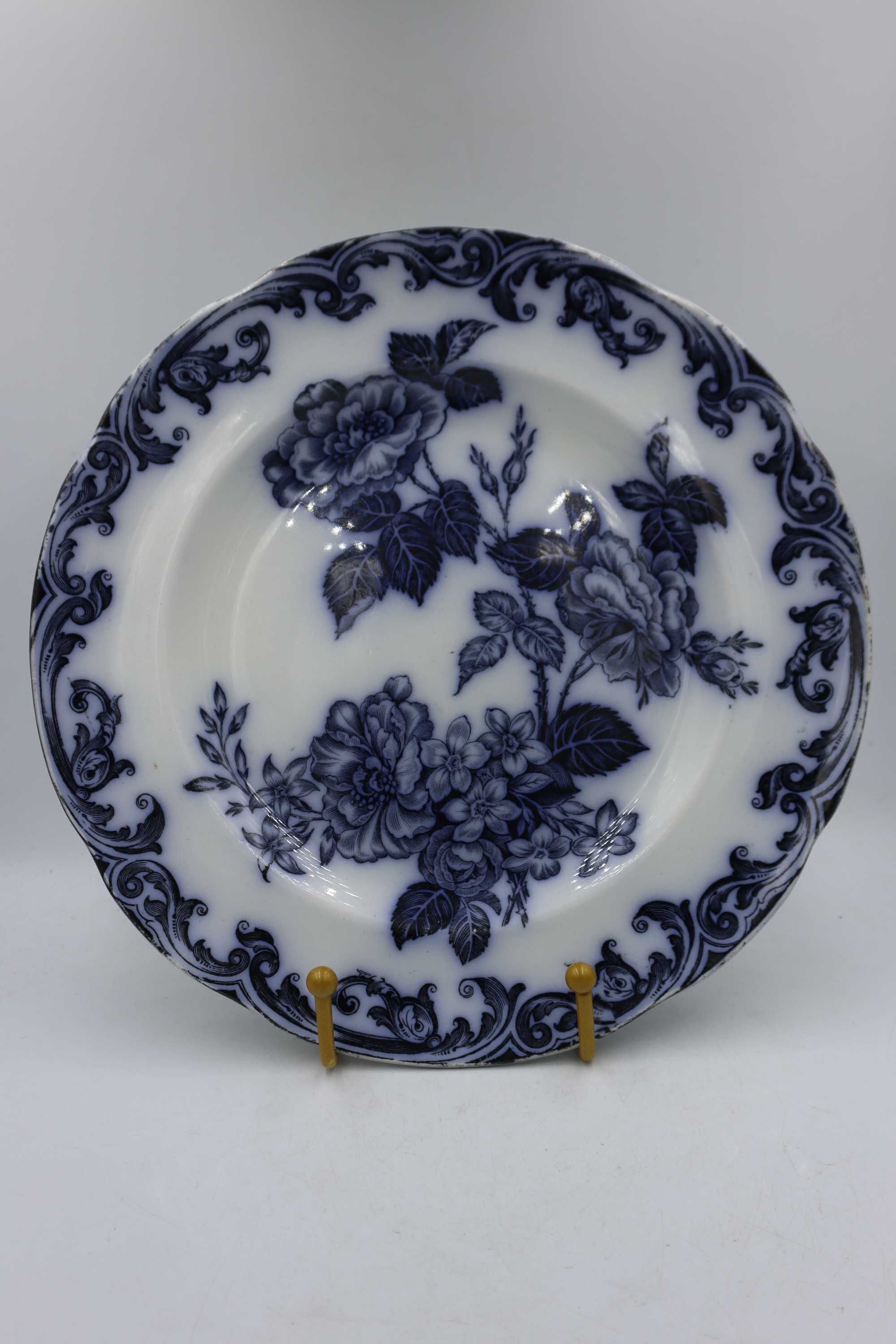 Antyczny angielski talerz Wedgwood Pearl Ware w kol.niebieskim XIX w L