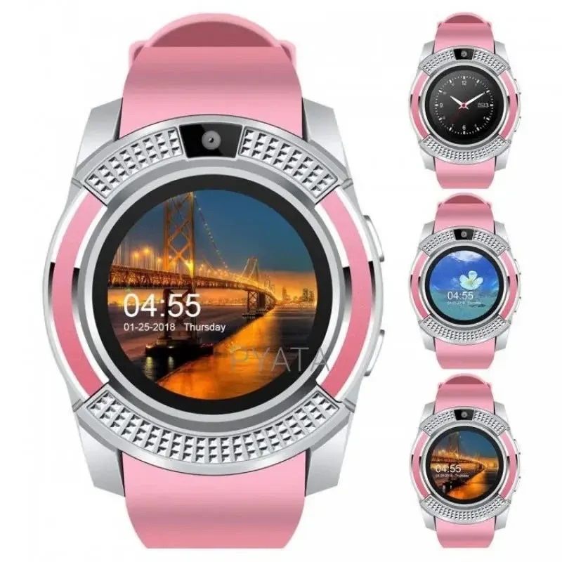 Годинник дитячий Smart watch V8 розовый с камерой и sim-картой