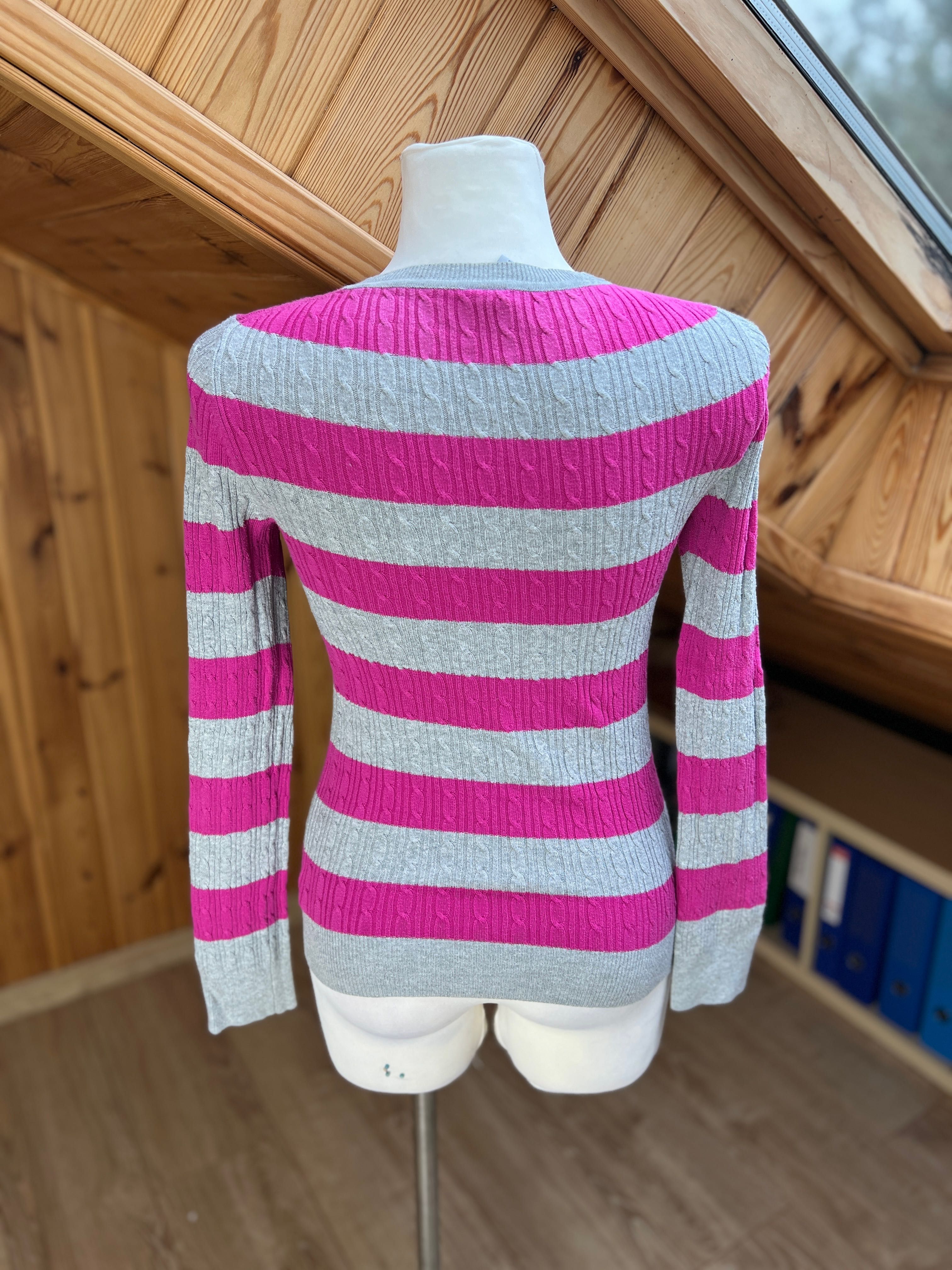 Sweter w paski szary różowy gap dobry skład na zime Cotton bawełna
