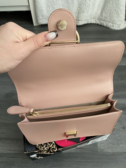 Pinko Love Mini Icon Simply C Vitello Seta skórzana torebka różowa