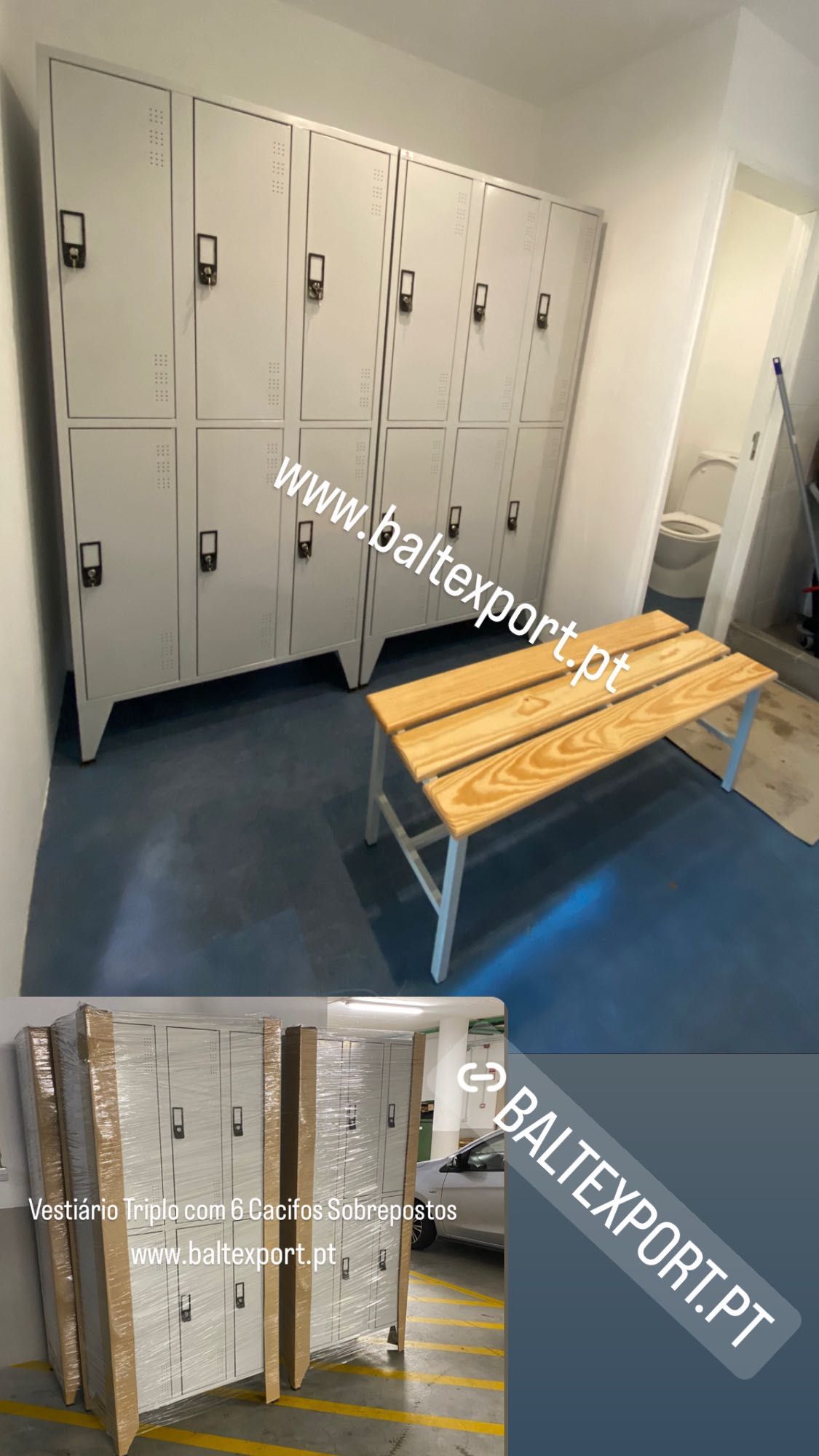 Armário Vestiário 6 Cacifos com 1900A*900L*500P mm com Pés 200 Cinza