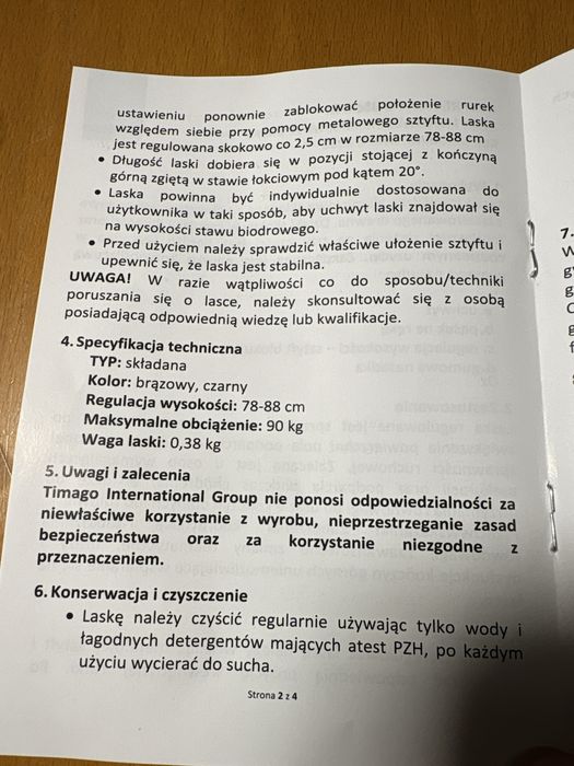 Laska inwalidzka, aluminiowa, składana, NOWA,