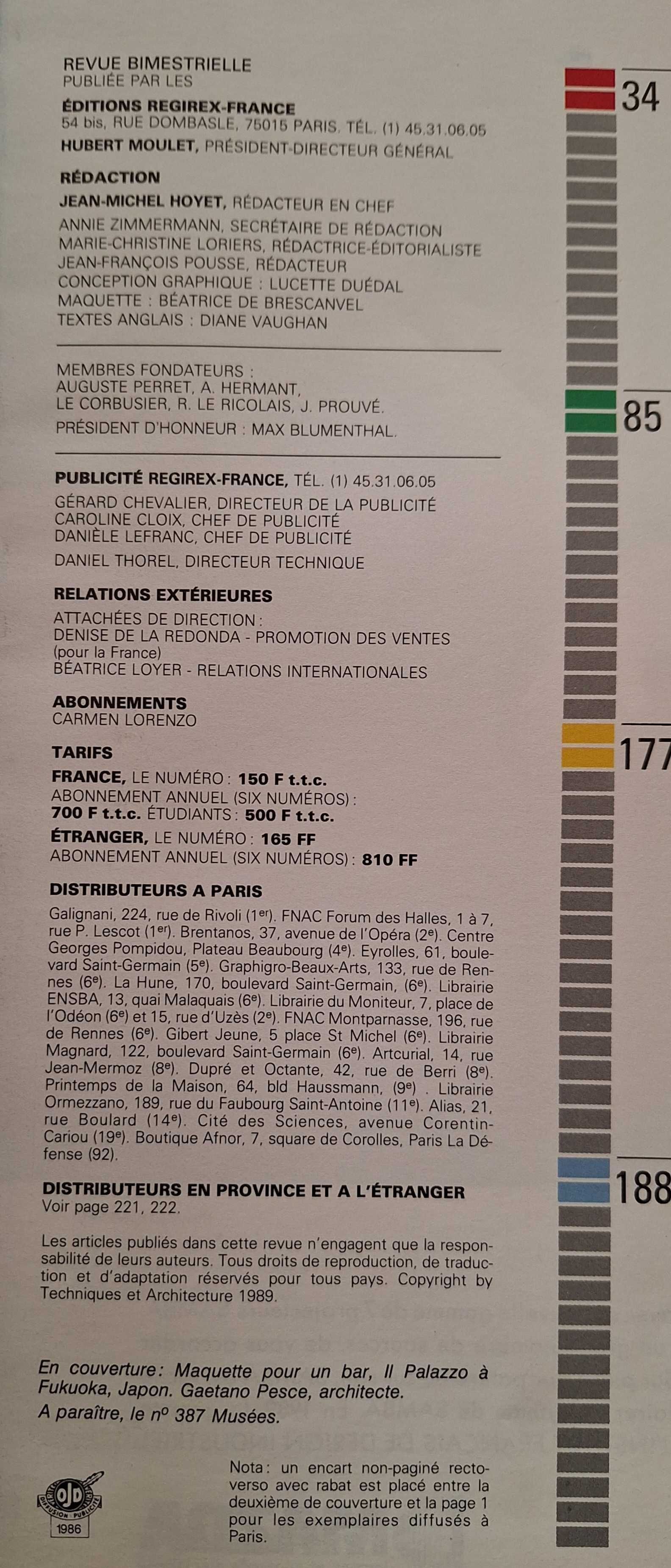 Revista  Tecniques & Arquiteture nº 386 de Out/Nov de 1989