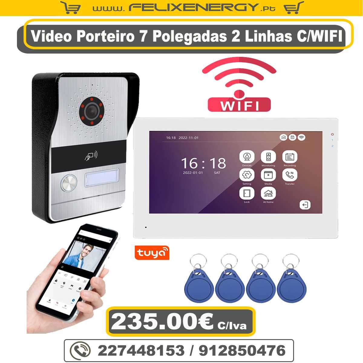 Kit Video Porteiro 7 Polegadas de 2 Fios C/Wifi e Sistema Tags
