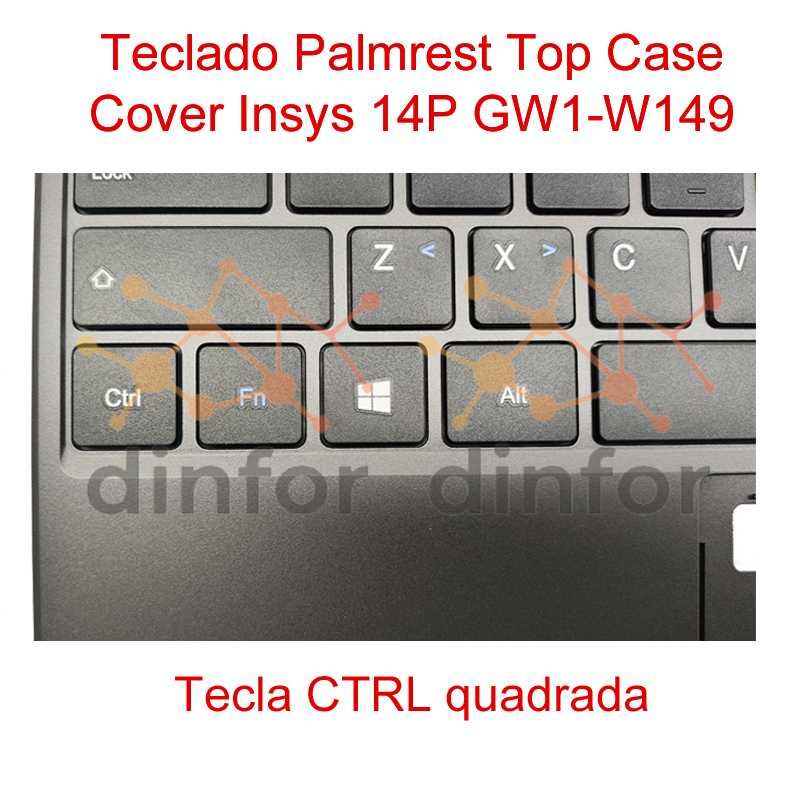 Teclado Palmrest Top Case Cover Insys 14P GW1-W149 c/ CTRL quadrada