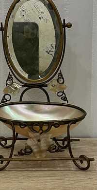 Старинное зеркало бронза перламутр