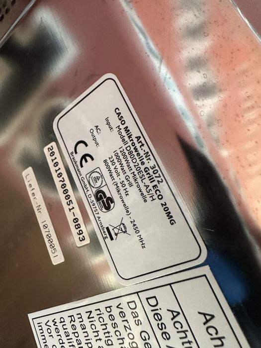 Мікрохвильова піч CASO™ GERMANY. 4в1. Гриль, Конвекція, Розморозка!